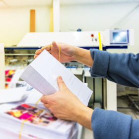 a person holding a big stack of printer paper